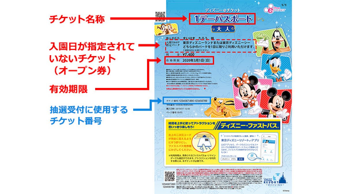 ディズニーeチケット（自宅でプリントアウト）のチケット番号