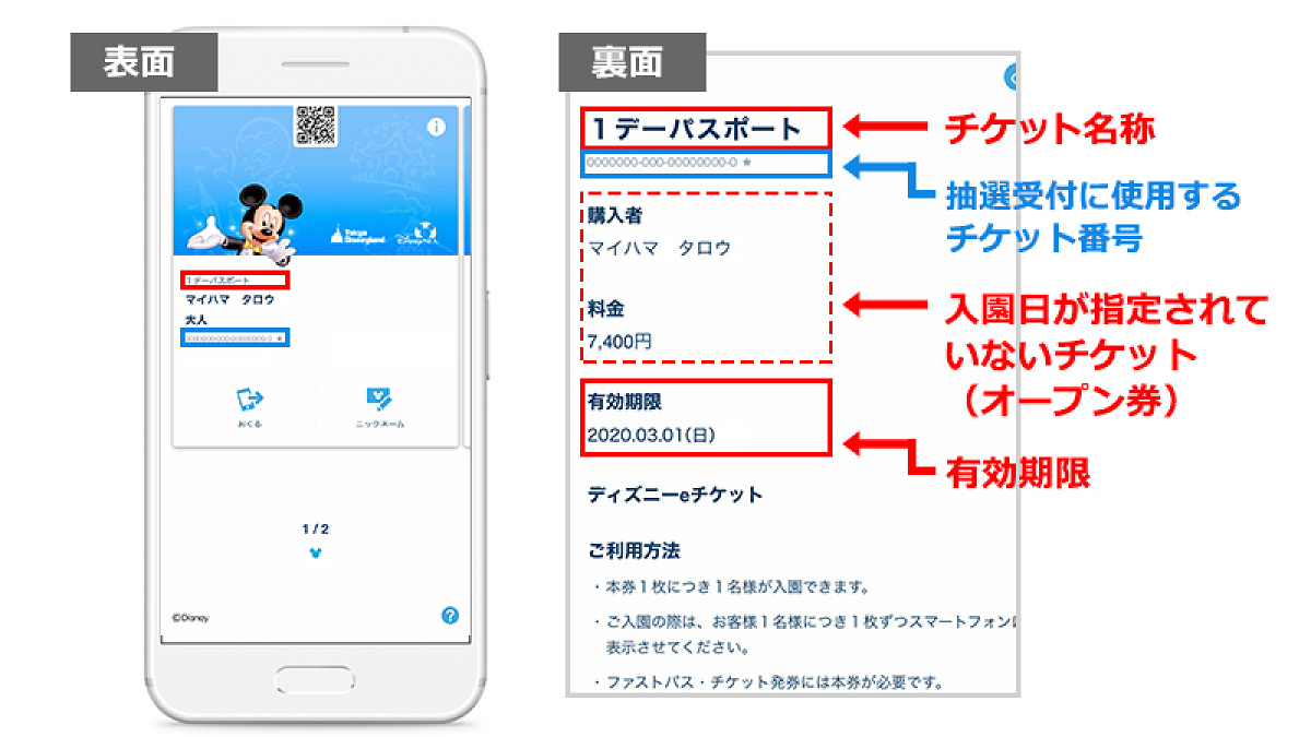 ディズニーeチケット（スマートフォン表示）のチケット番号