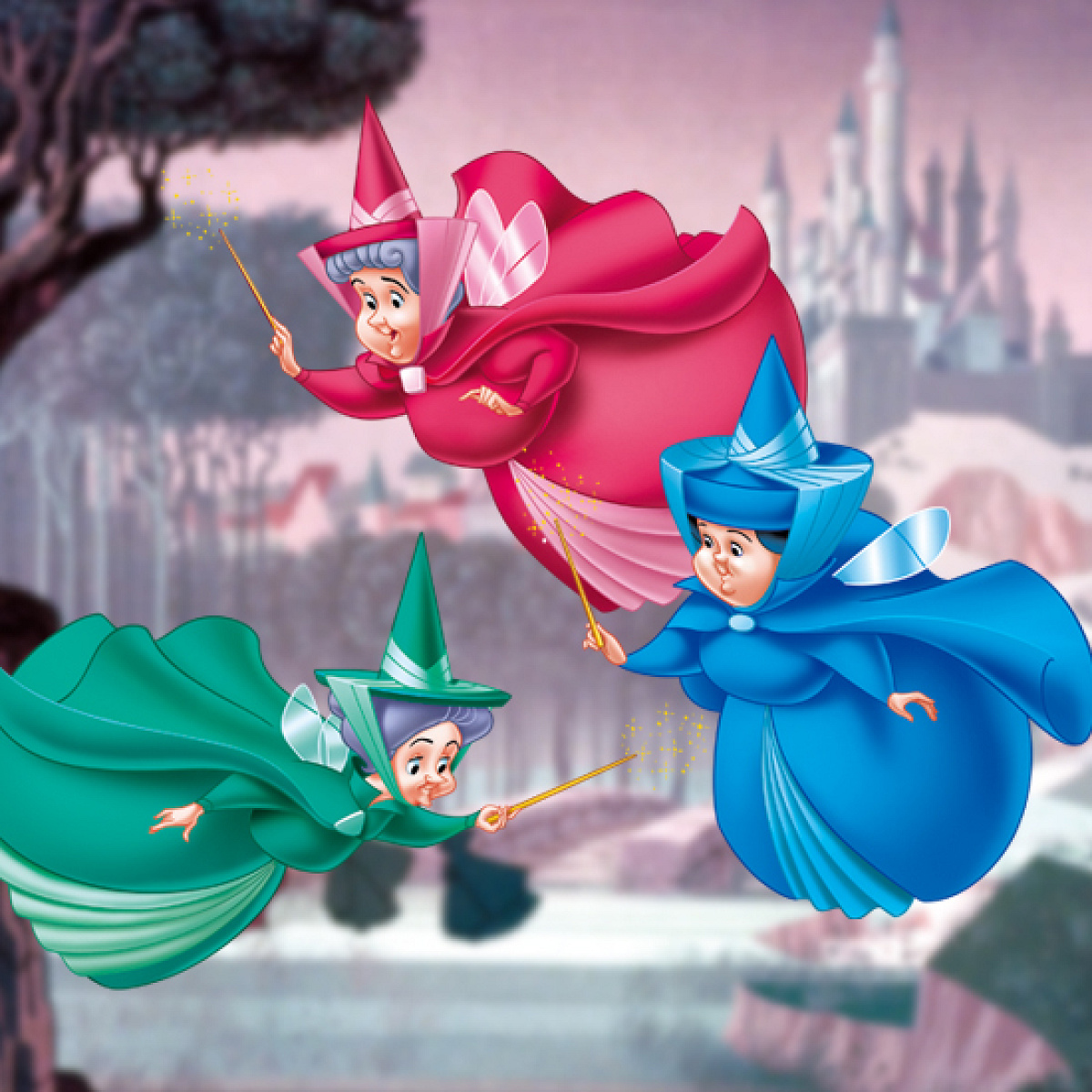 左からフォーナ（緑）・フローラ（赤）・メリーウェザー（青