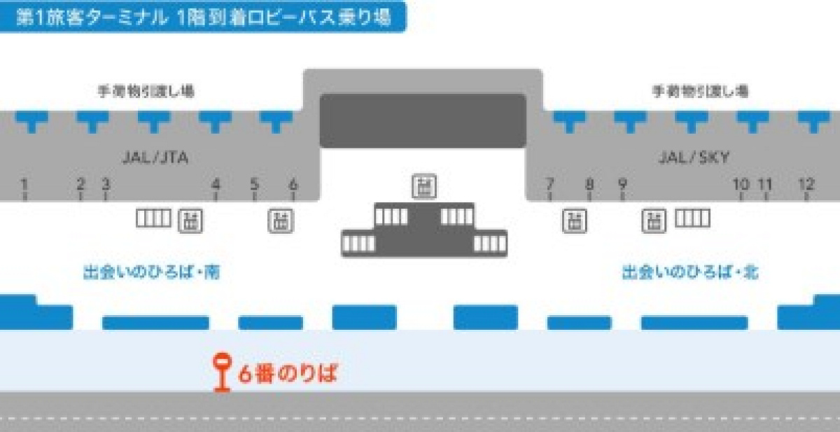 羽田空港第1ターミナル6番乗り場のマップ