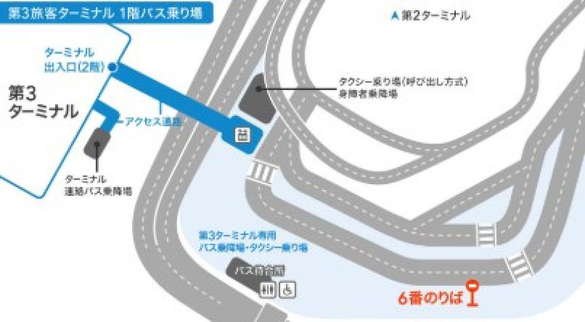 成田空港第3旅客ターミナル6番乗り場のマップ