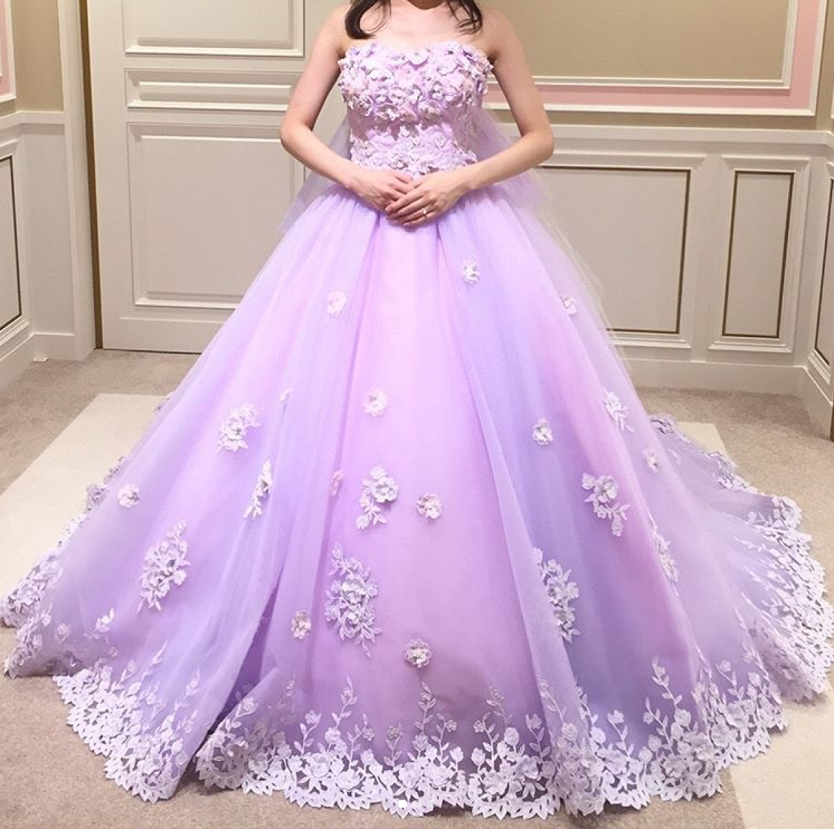 紫×ピンク×花のラプンツェルドレス