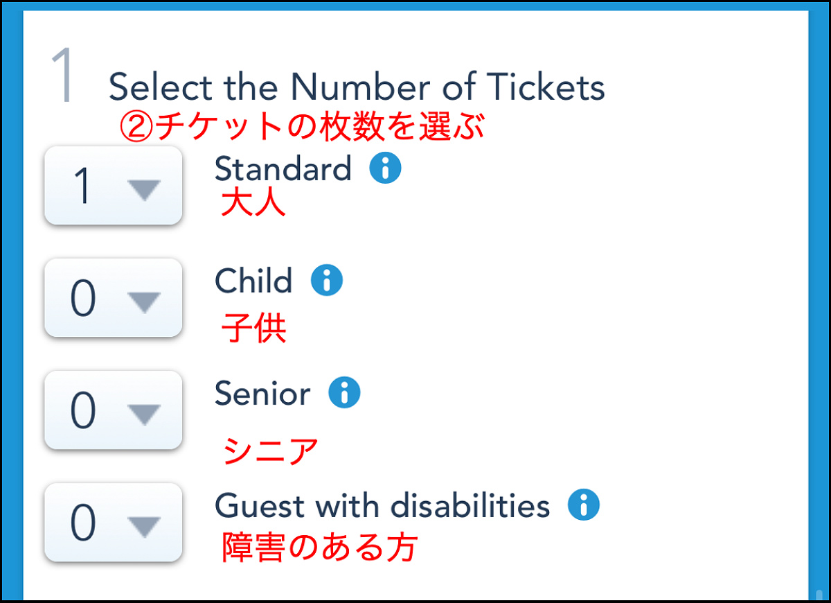 チケットの枚数を選ぶ 