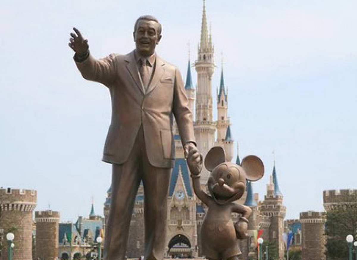 ウォルト・ディズニーとミッキー・マウスの銅像