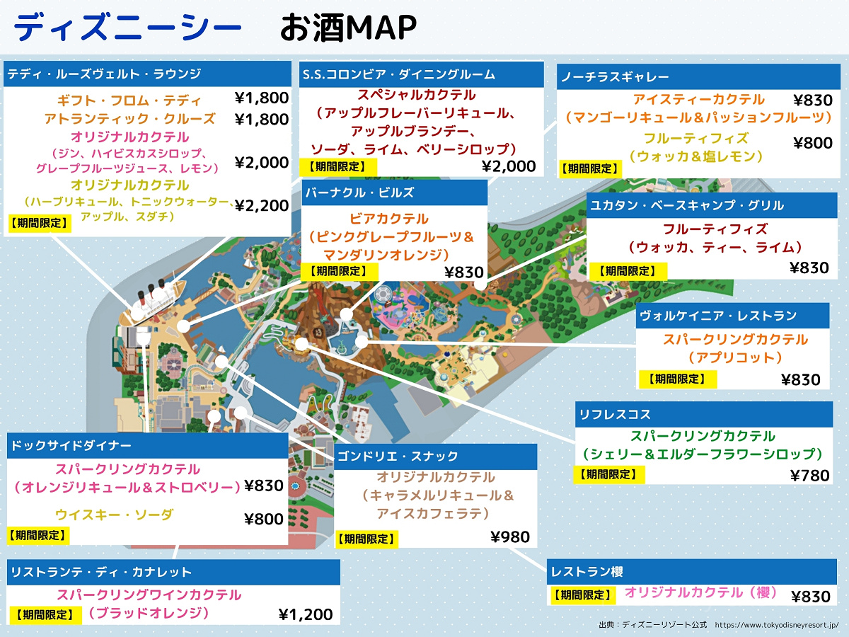 【2025年7月】ディズニーシーお酒（アルコール）マップ
