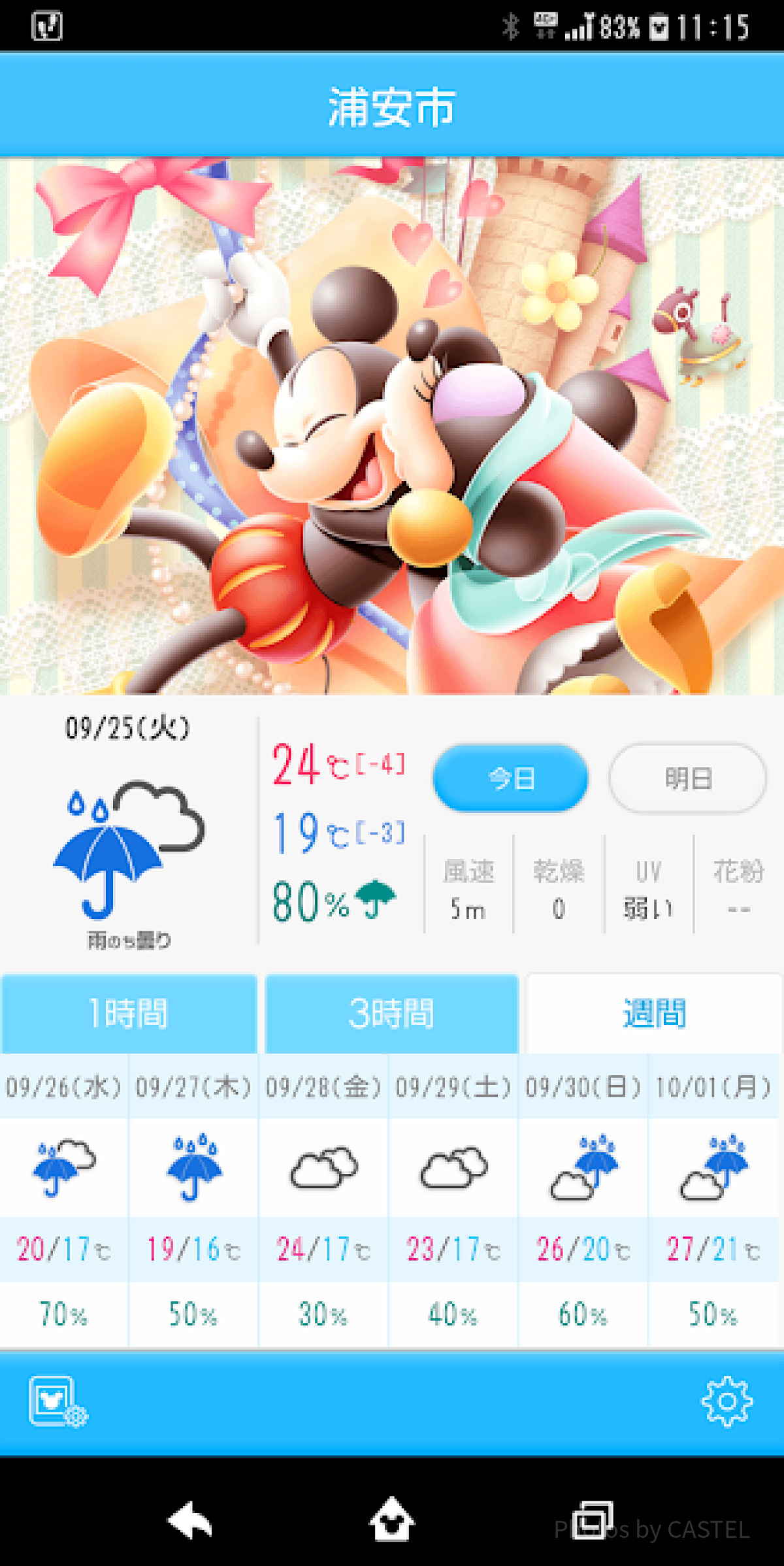 ディズニー天気予報の画面