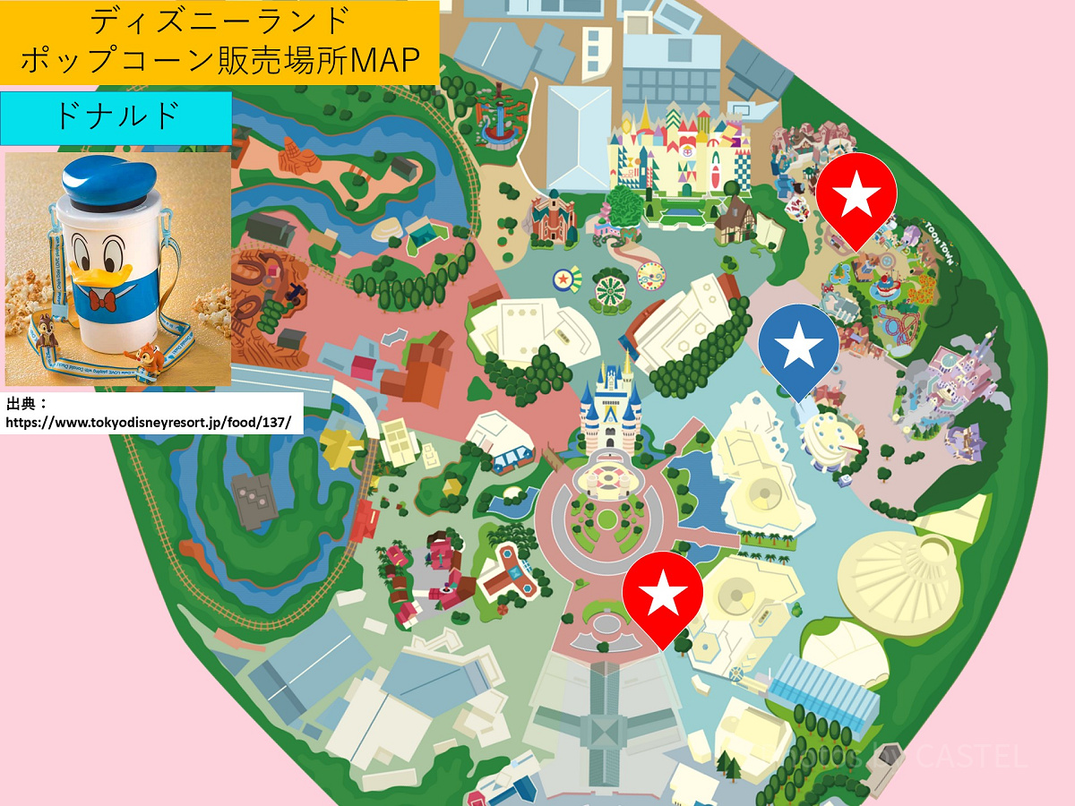 ディズニーランドのポップコーンバケット販売場所MAP：ドナルド
