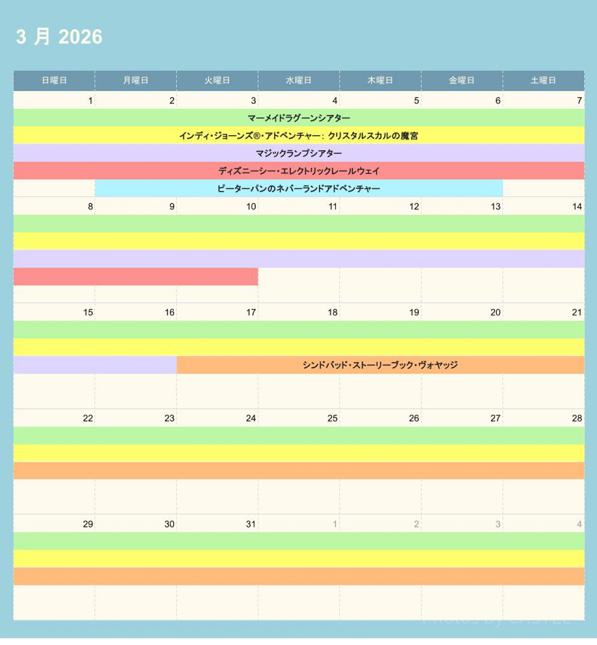 ディズニーシーの休止情報（2026年3月）