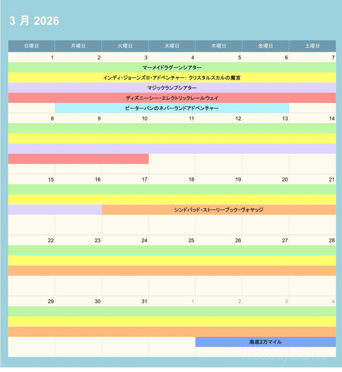 ディズニーシーの休止情報（2026年3月）