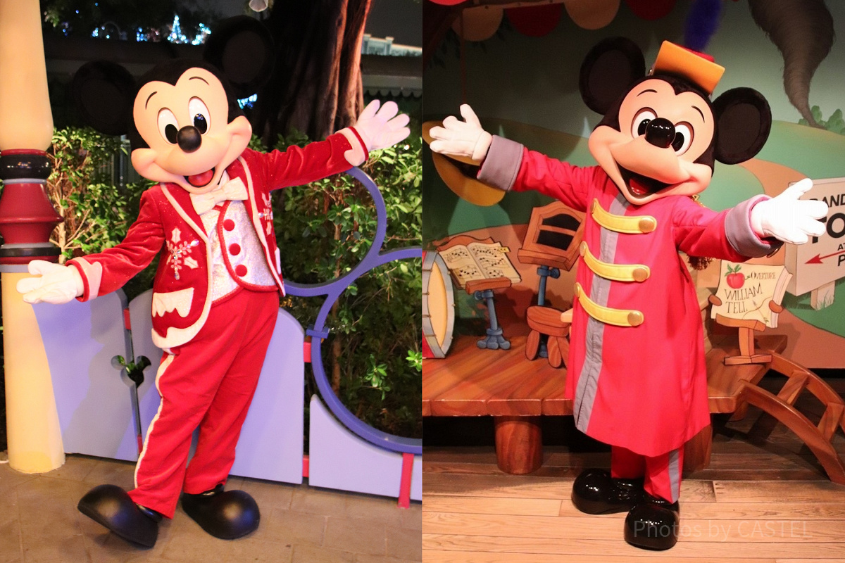 香港ディズニーランドのミッキー（左）と東京ディズニーランドのミッキー（右）