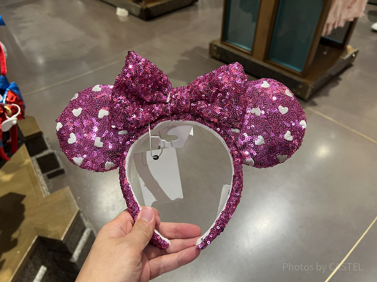 上海ディズニーカチューシャ：ハート柄ミニーカチューシャ（ピンク