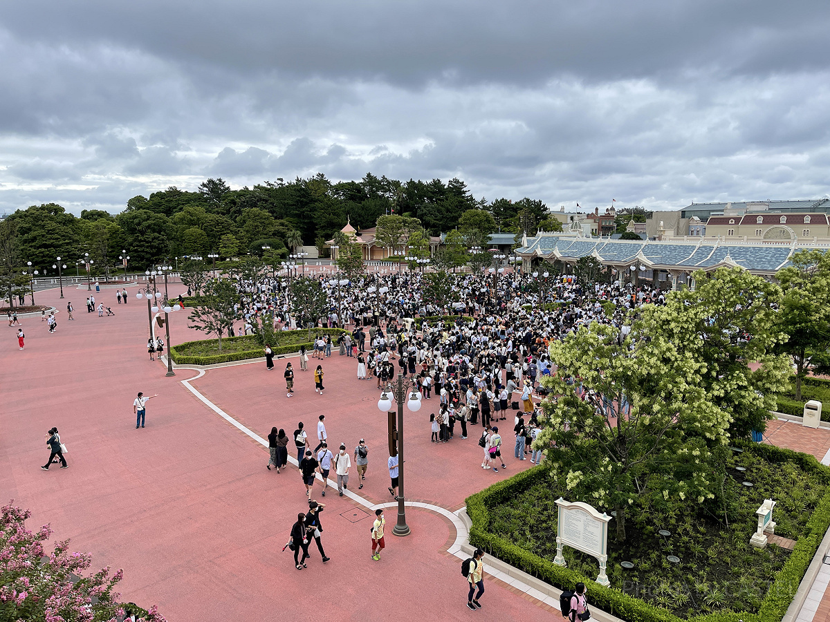 待機列の様子や入園方法（黄色のラインは撤去されている）