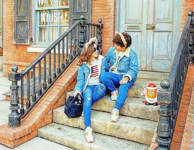 アメリカ国旗ニット×ボア付きGジャン