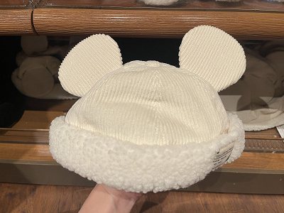 コーデュロイ&ボア耳付きキャップ(白)