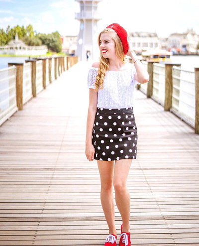 ドットスカートコーデ