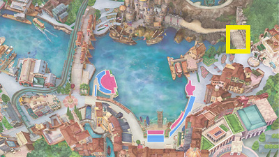 アクアダクトブリッジの場所(黄色の枠で囲んだ部分)