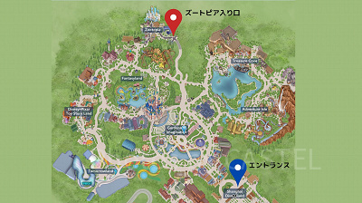 上海ディズニー入り口とズートピアエリアの位置
