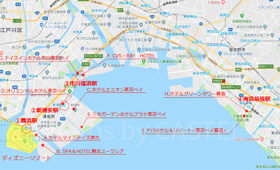 ディズニー近郊マップ（Google Mapより引用）