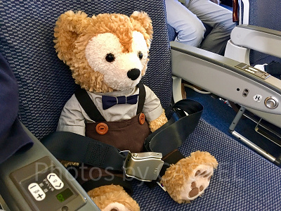 ダッフィーもきちんとシートベルトをつけて離陸準備！