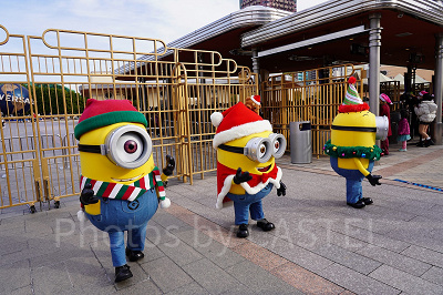 クリスマス衣装のミニオングリーティング