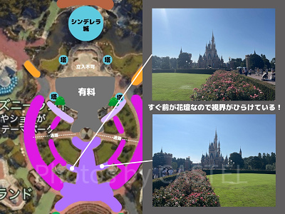 城前プラザ中央のおすすめの鑑賞場所：花壇のすぐ後ろ