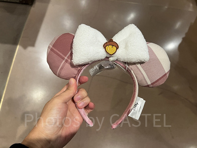 上海ディズニーカチューシャ:ブラウンチェック柄どんぐりミニーカチューシャ