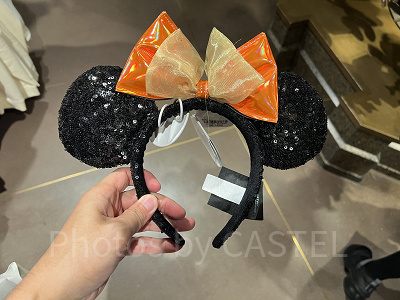 上海ディズニーカチューシャ:オレンジリボンのミニーカチューシャ(ブラック)