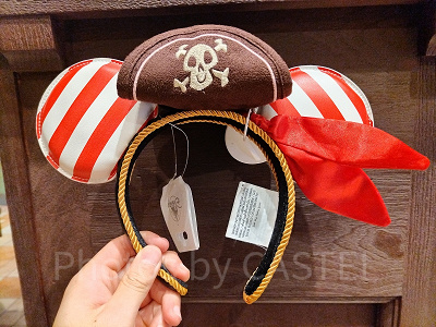 上海ディズニーカチューシャ:海賊帽子付きストライプカチューシャ