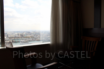 窓の外には大阪港の景色が広がります