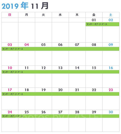 東京ディズニーシーの休止＆リハブカレンダー（2019年11月）