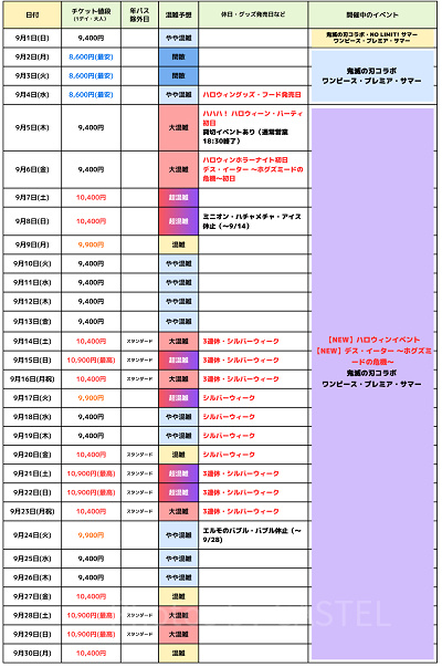 ユニバ2024年9月混雑予想！空いている日・混んでいる日はいつ？ハロウィンシーズンのUSJの混雑は？