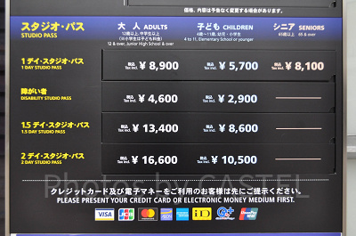 USJのチケット価格表