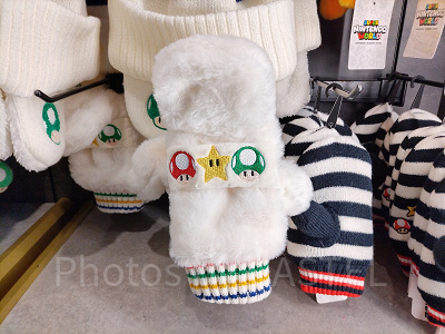 USJ冬グッズ:マリオのアイテム柄ホワイトミトン