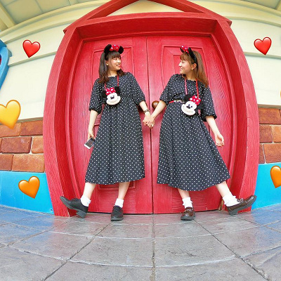 黒ドットワンピ×ミニーカチューシャ