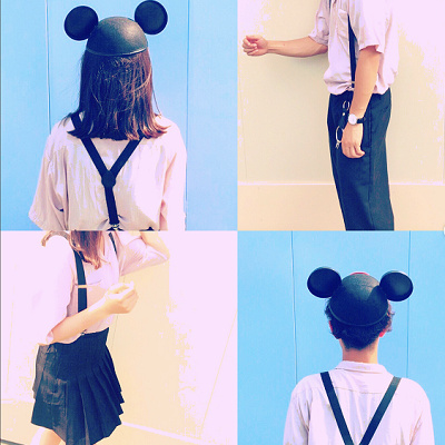 サスペンダーを合わせたコーディネート。