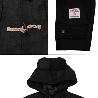 ディズニーハリスツイードダッフルコート（ブラック）