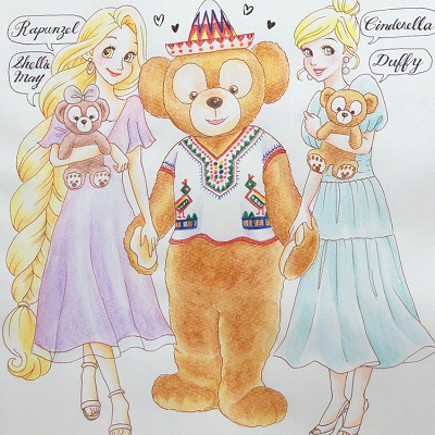 ディズニープリンセスイラスト集⑦：ダッフィー×ラプンツェル×シンデレラ
