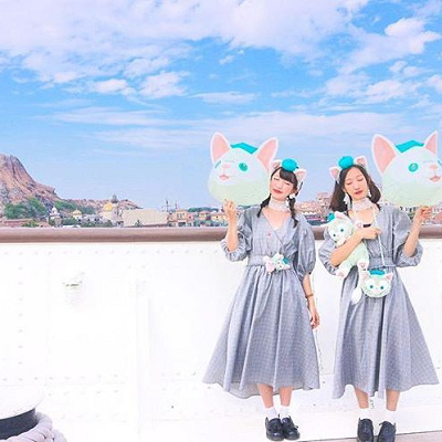 ロングワンピ×ジェラトーニカチューシャ