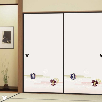 ミッキー＆ミニーの桜ふすま紙（ミッキー取手）