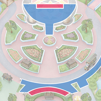 ミニー＠ファンダーランドのプレミアアクセス鑑賞エリア（青色部分）