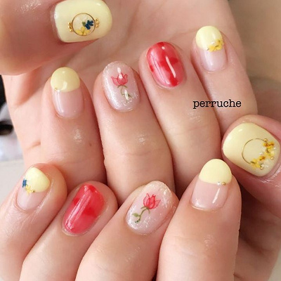 ナチュラルフラワーの美女と野獣ネイル