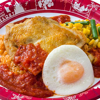 チキンのオーブン焼き、エッグとメキシカンライス添え