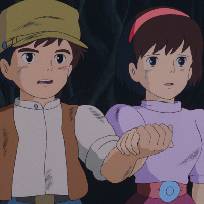 バルスを唱えるパズーとシータ