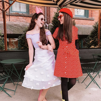 赤ドットワンピコーデ②