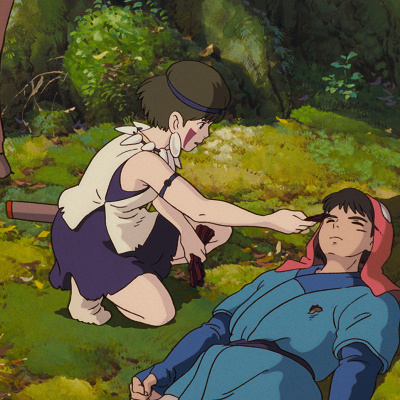 弱ってしまったアシタカを介抱するサン／もののけ姫