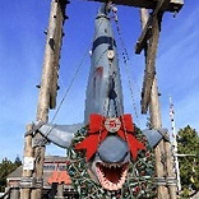 シャークにクリスマスリースの装飾が！