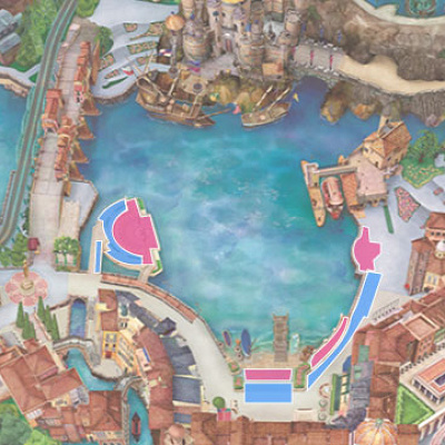 アクアダクトブリッジの場所（黄色の枠で囲んだ部分）