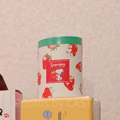 イチゴとスヌーピーの組み合わせがかわいい缶