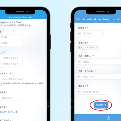 来園日やチケット枚数、「ディズニーフラッグシップ東京」の来店日時を確認後、必要事項を記入