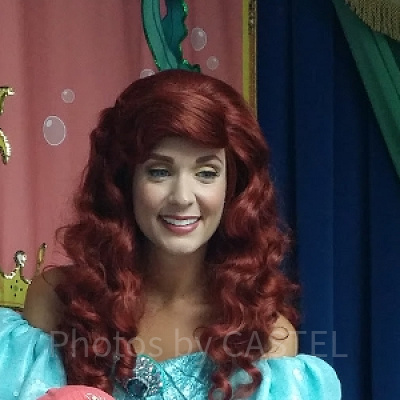 アリエルは人間の姿で青いドレスを着ています